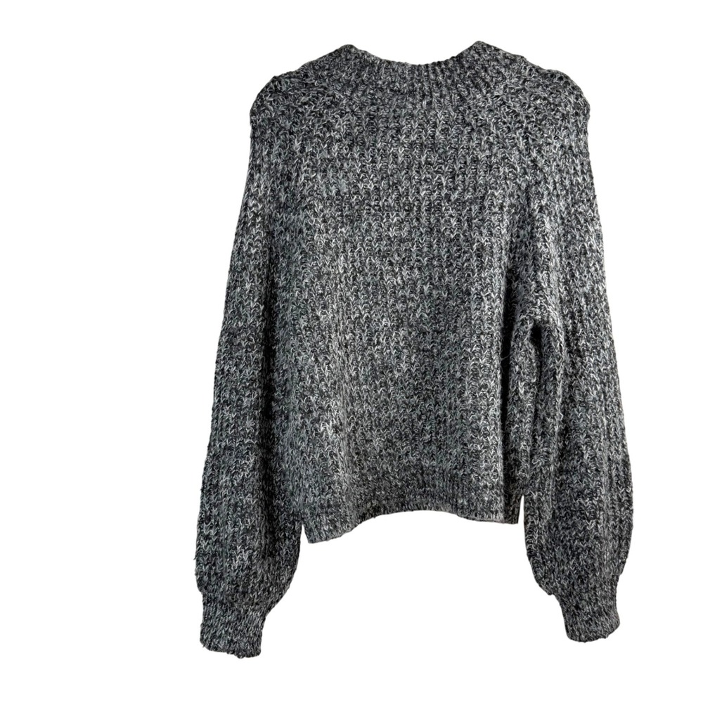 Ana Gray Marl Textured Knit Mock Neck Balloon Sleeve Sweater Women's Medium